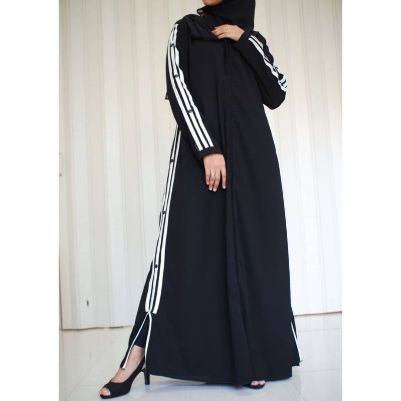 terbaru  gamis abaya  hitam kombinasi putih glowing outer all size