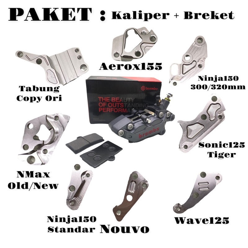 PAKET Kaliper Brcmbo 4Piston Big Pot GREY Black Doff Kanan Plus BREKET Mio MX JupZ F1ZR Nouvo Vixion Ninja150 Supra Wave125 Sonic Tiger Tabung Copy Ori NMax Old New Aerox115 FOURSIX_46