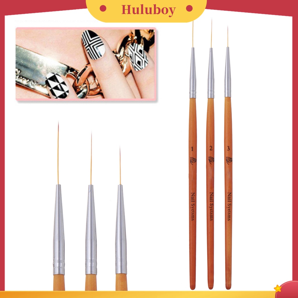 Huluboy Huluboy♡ 3 Pcs / Set Pena Kuas Lukis Kuku Gagang Kayu Ringan Untuk Manicure