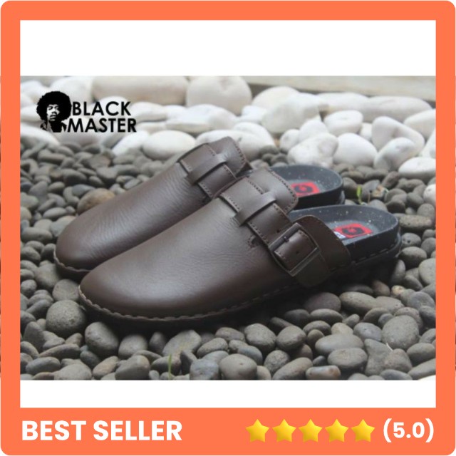 sepatu sandal kulit pria BLACK MASTER black brown tan kulit sapi asli original handmade sandal slide