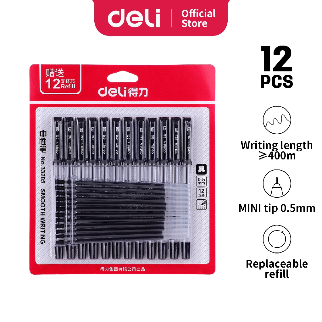 

Deli Gel Pen 0.5mm untuk penulisan ekstra halus 12pcs plus isi ulang 12pcs 33205