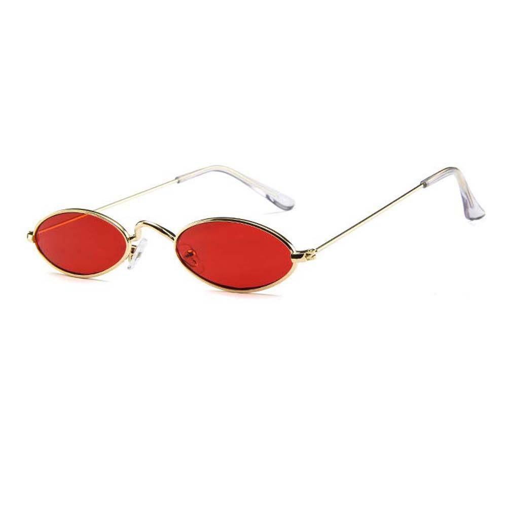 Mxbeauty Kacamata Oval Mewah Merek Fashion Merah Pink Warna Emas Hitam Lensa Transprent Korean Sunglasses