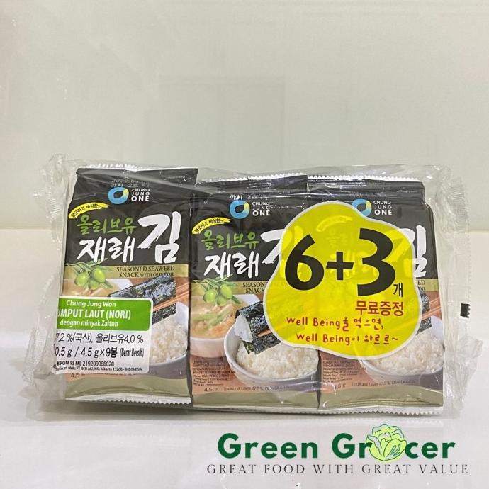 

(BISA COD) CHUNG JUNG ONE Seaweed/Nori with Olive Oil (6+3) 4.5GR x9 /Rumput Laut MURAH Kode 1213
