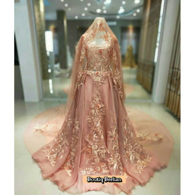 Gaun Pengantin Syar I Set Warna Peach Shopee Indonesia