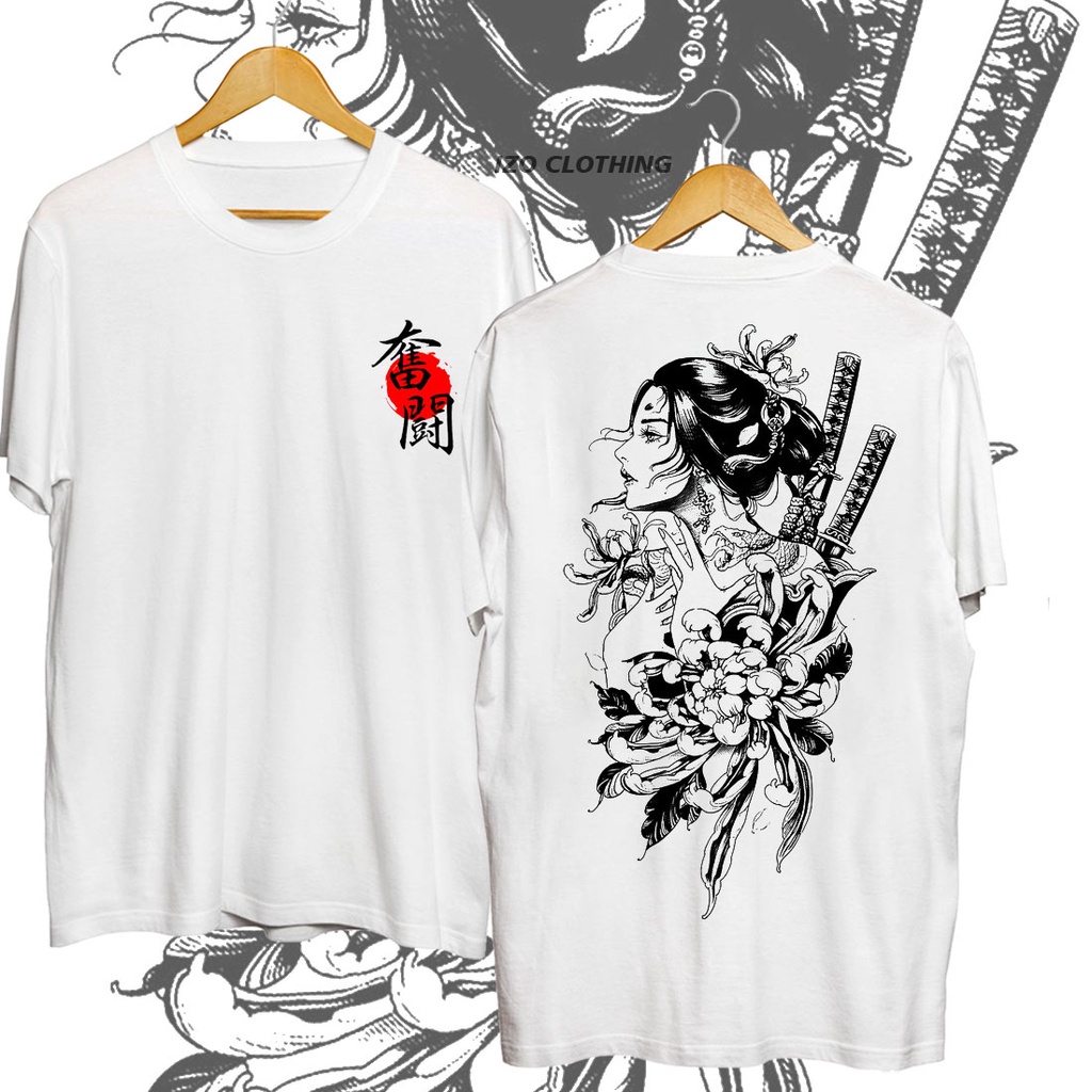 Kaos Distro Samurai Geisha Premium T-Shirt Distro Sukajan Kaos Distro Bandung Baju Atasan Pria Wanit