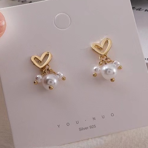 Anting silver needle 925 Hias Mutiara Berlian Imitasi Gaya Korea Untuk Wanita