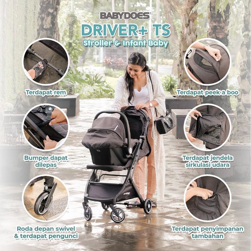 Stroller + Car Seat Babydoes Driver+ TS Travel System 2249 Kereta Dorong Bayi Cabin Size