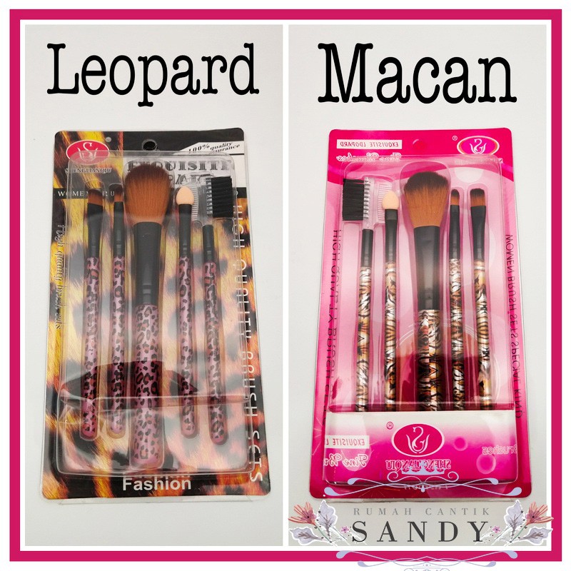 Kuas Make Up 1 Set Isi 5 in 1 / Brush Set Cute ~ Motif MACAN / LEOPARD