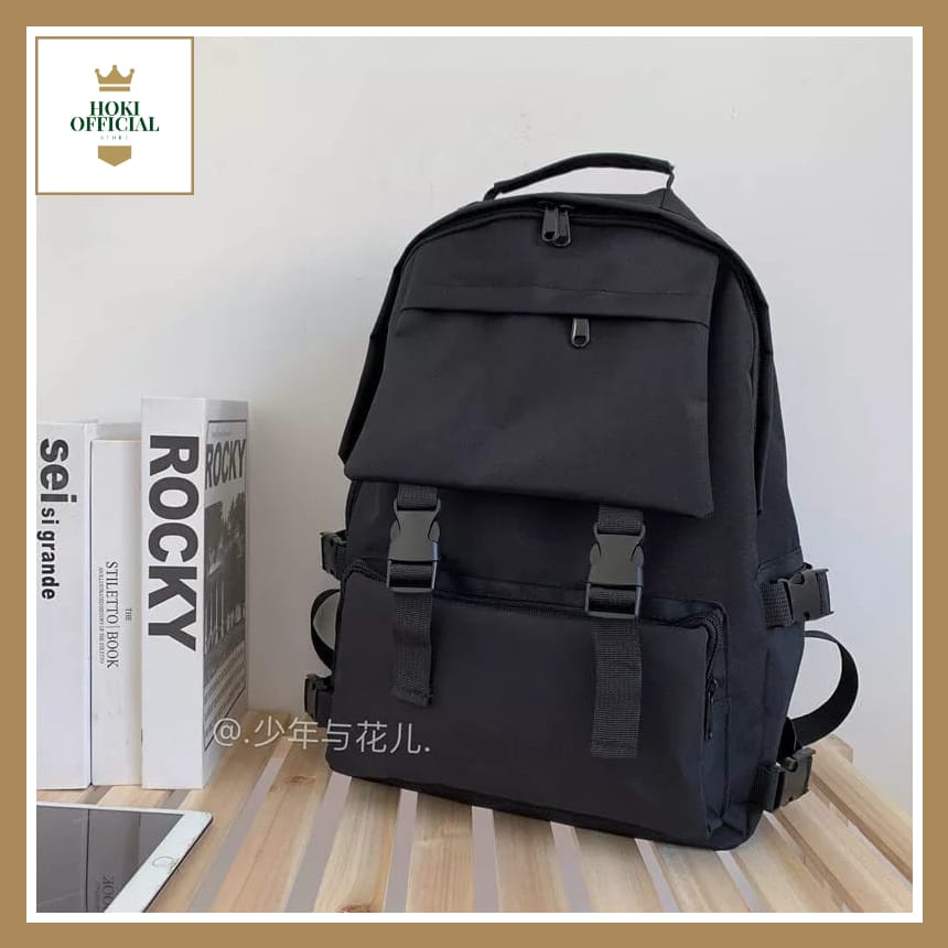 [COD] Tas Wanita Kapasitas Besar Tas Sekolah Kuliah Tas Pria Ransel Backpack Pria Warna Hitam Ada Slot Laptop Muat Banyak HokiOfficial