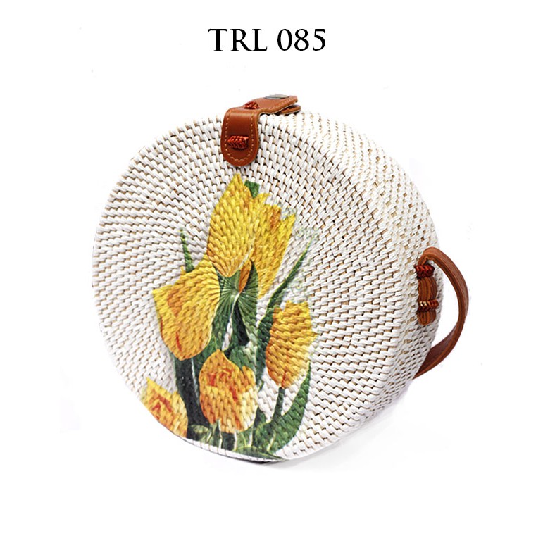 

Grosir Tas Rotan Bali Lukis Decoupage TRL085 motif Bunga Tulip Kuning