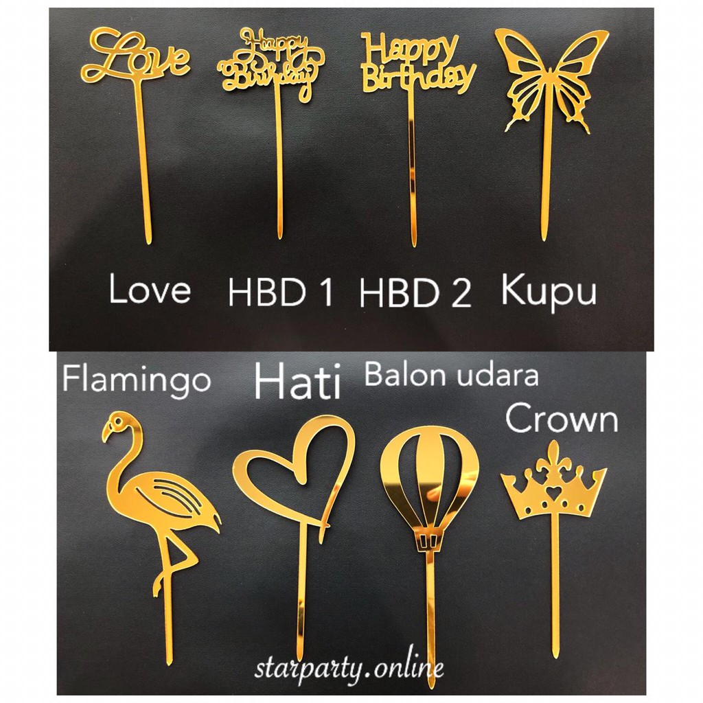 Topper Kue Acrylic Kecil Emas /Acrilyc Cake Topper Gold