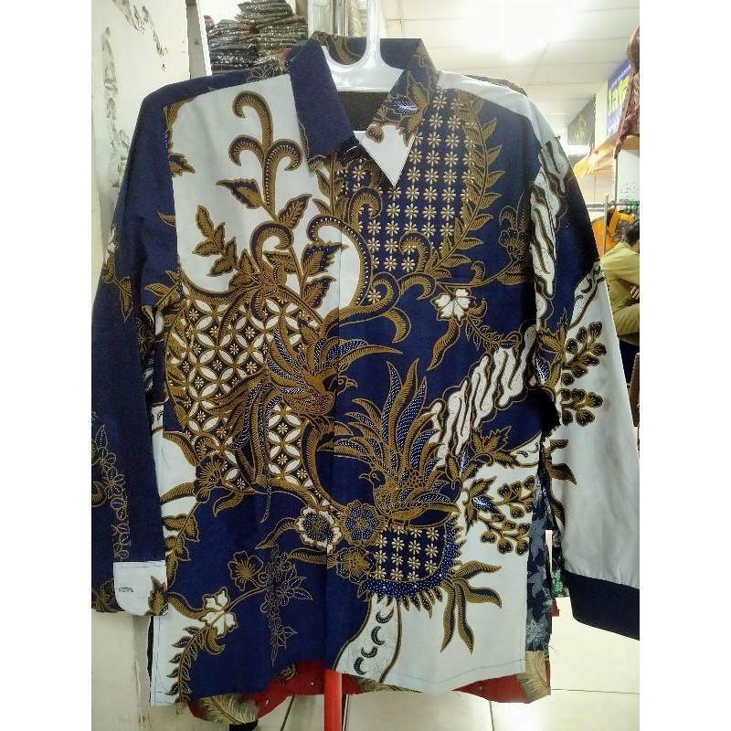 Kemeja Batik PREMIUM TERBARU Batik Lengan Panjang Warna Putih Biru Batik Pria Warna Biru Full Furing