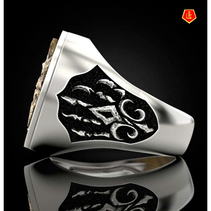 [Ready Stock]Men's Retro Two-Tone Wolf Ring