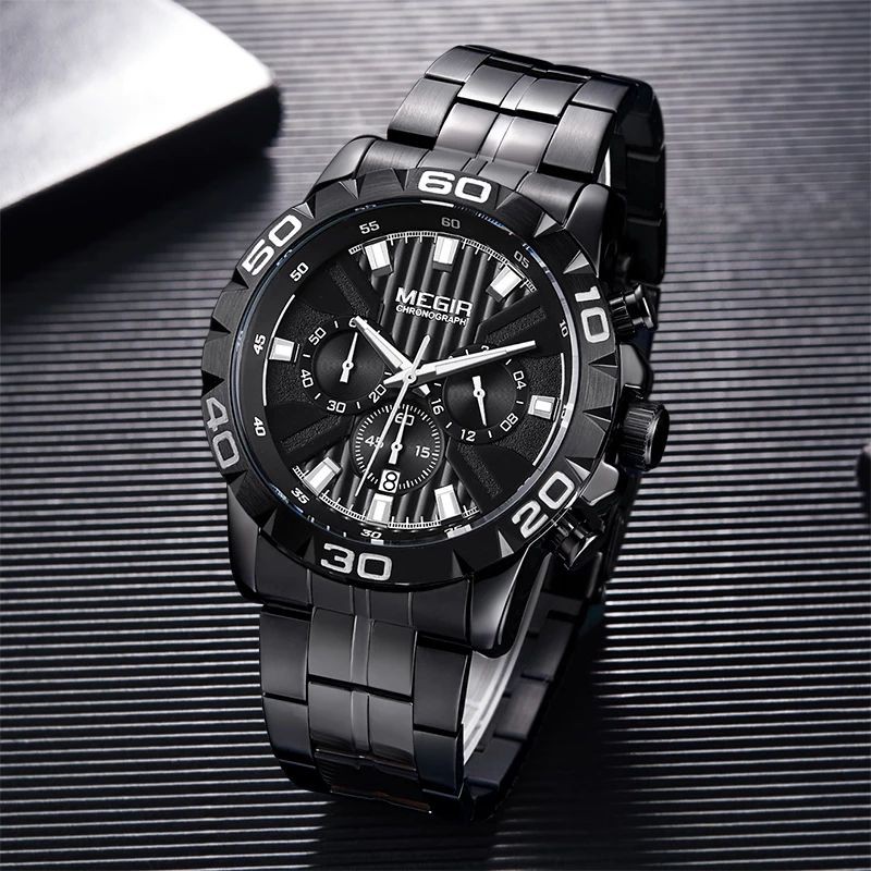 MEGIR 2087 Jam Tangan Pria Analog Chronograph Tali Stainless Luminous WATCHKITE WKOS