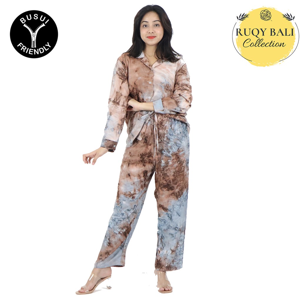 Setelan Piyama Lengan Panjang Rayon Tie Dye Wanita Ld110 | Pajamas Katun Rayon (Grosir)