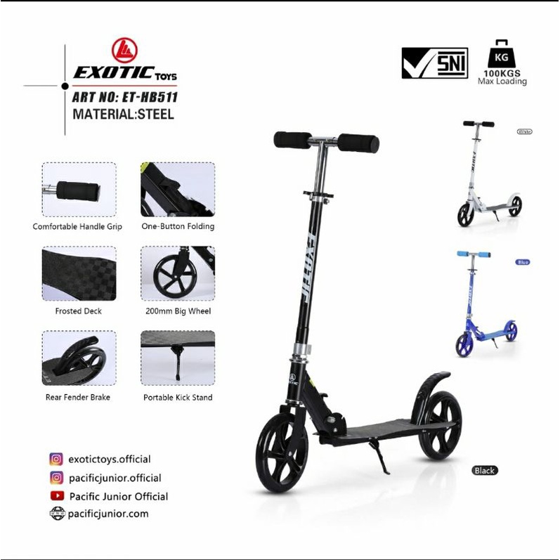 Scooter EXOTIC ET HB 511 Skuter Manual Otoped Anak Dewasa Max Beban Hingga 100 Kg Roda Besar