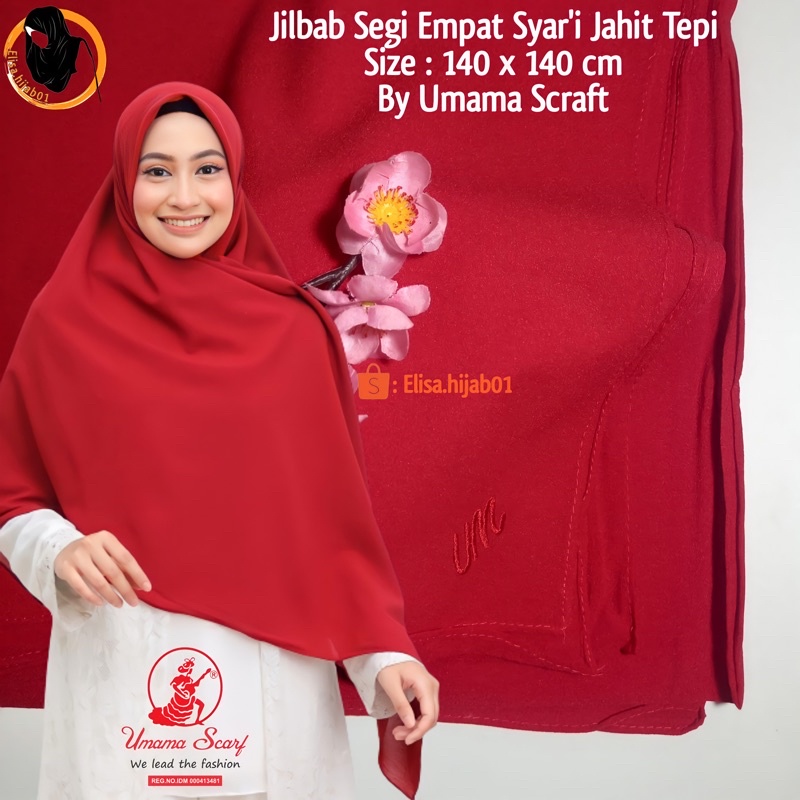 Umama Scarf 140 x 140 cm - Jilbab Polos Segi Empat Syar'i jahit tepi By Umama