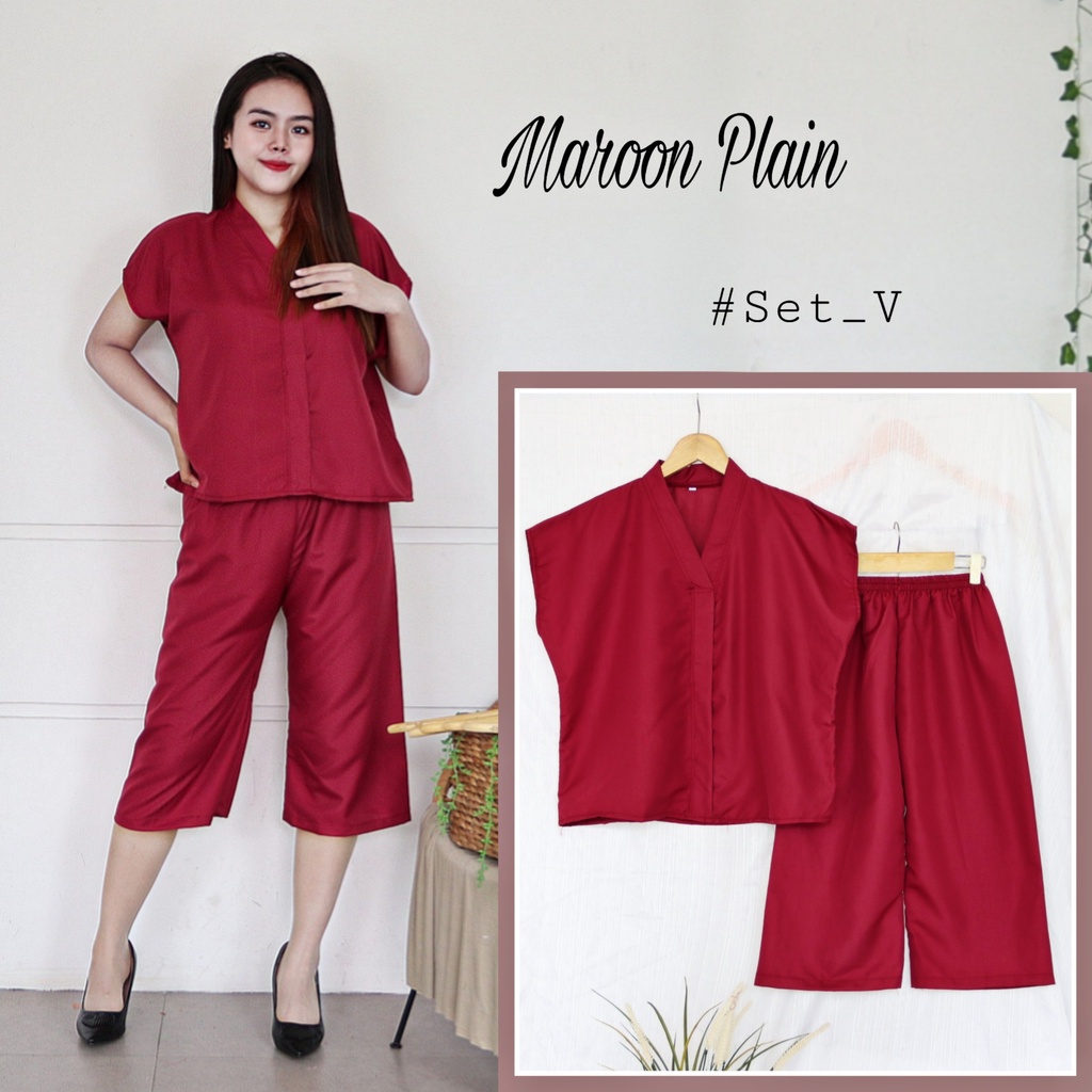 IZANY Piyama Dewasa Daily ONE SET V / SET Kulot Kimono PLAIN Polos-MAROON PLAIN
