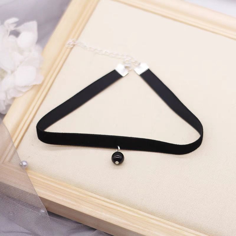 Kalung Choker Hitam Wanita Liontin Bandul Mutiara Simple Korean Style