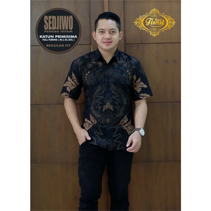 Batik Pendek Warna Hitam Terbaru Kemeja Batik Pria Lapis Furing Kemeja Batik Pendek Ready M-XXL