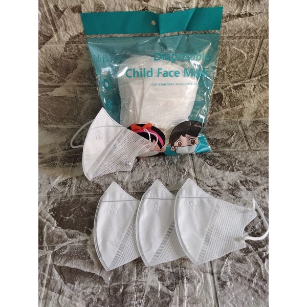 MASKER DUCKBILL ANAK PUTIH GARIS THUMBS/ MASKER DUCKBILL ANAK CAREION HITAM POLOS ISI 50 PCS