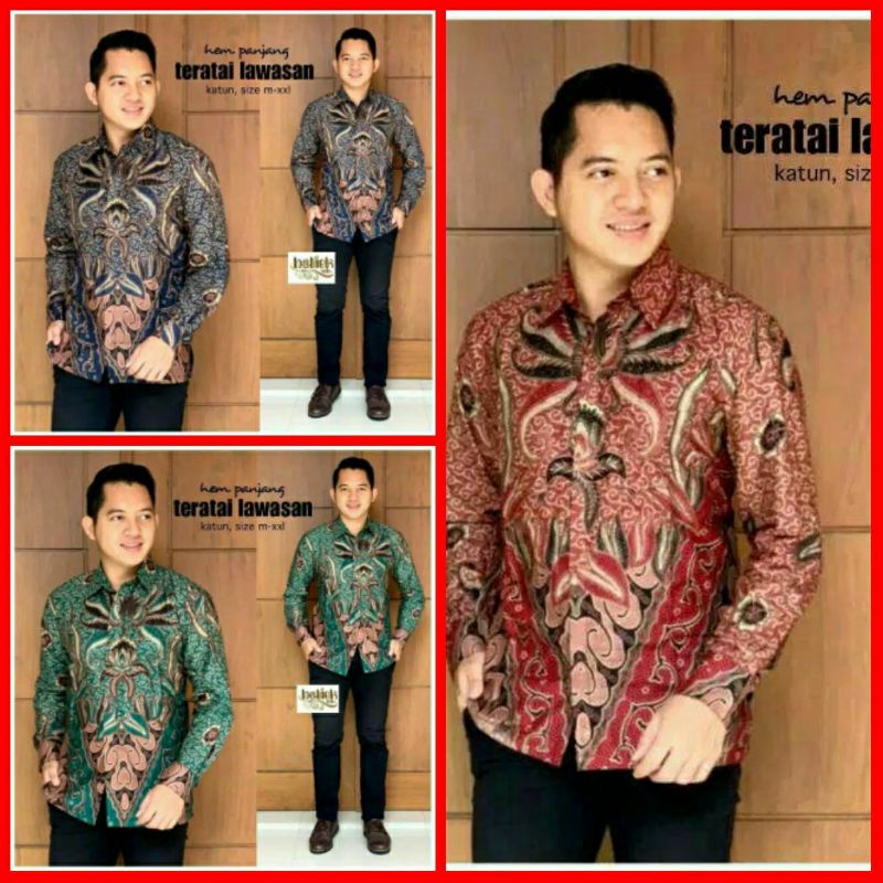 KEMEJA BATIK PRIA LENGAN PANJANG - KATUN PRIMA HALUS - MOTIF TERATAI LAWASAN