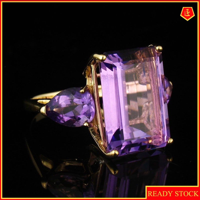 [Ready Stock]Amethyst Tourmaline Diamond-Studded Ring 18K Gold