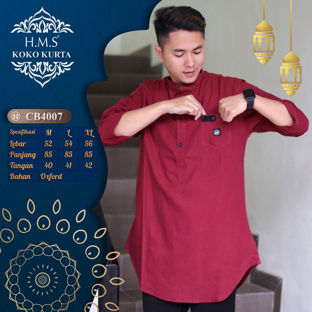 HMS kurta lengan tiga perempat baju muslim pria kurta warna hitam art kode CB3009