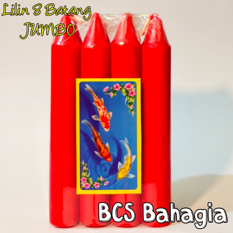 Lilin Merah Standard Isi 8 Batang Ukuran Jumbo Besar Merek Ikan Red Candle Fish Brand