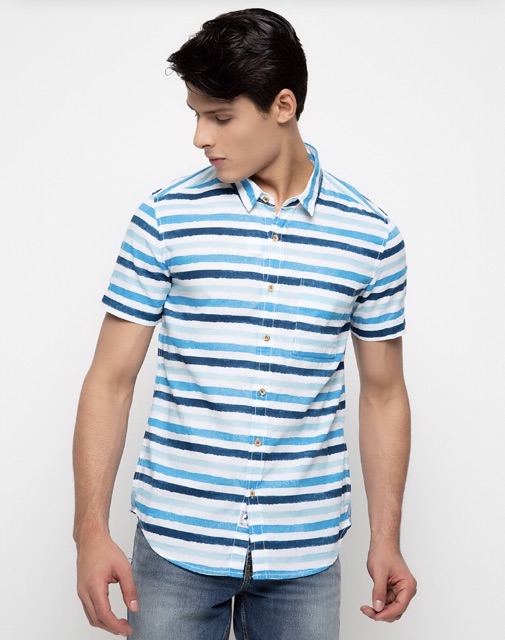 Kemeja Pendek Pria Lois Salur Biru