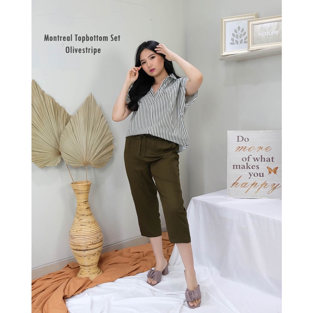Luvanichouse - Montreal Topbottom Set-olivestripe(kerah)