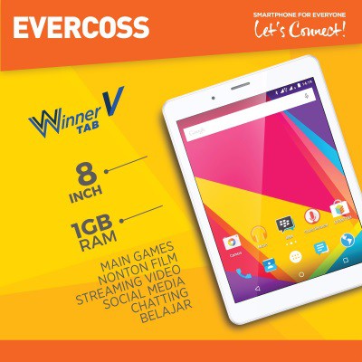 Tablet Evercoss AT8B Winner Tab V Dual GSM Lollipop LCD 8inch Quadcore 3G RAM 1GB