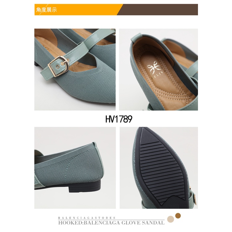 HELIVA VENUS Flat Shoes Sepatu Lancip Gesper Slip On Bahan Kanvas HV1789 Original Brand