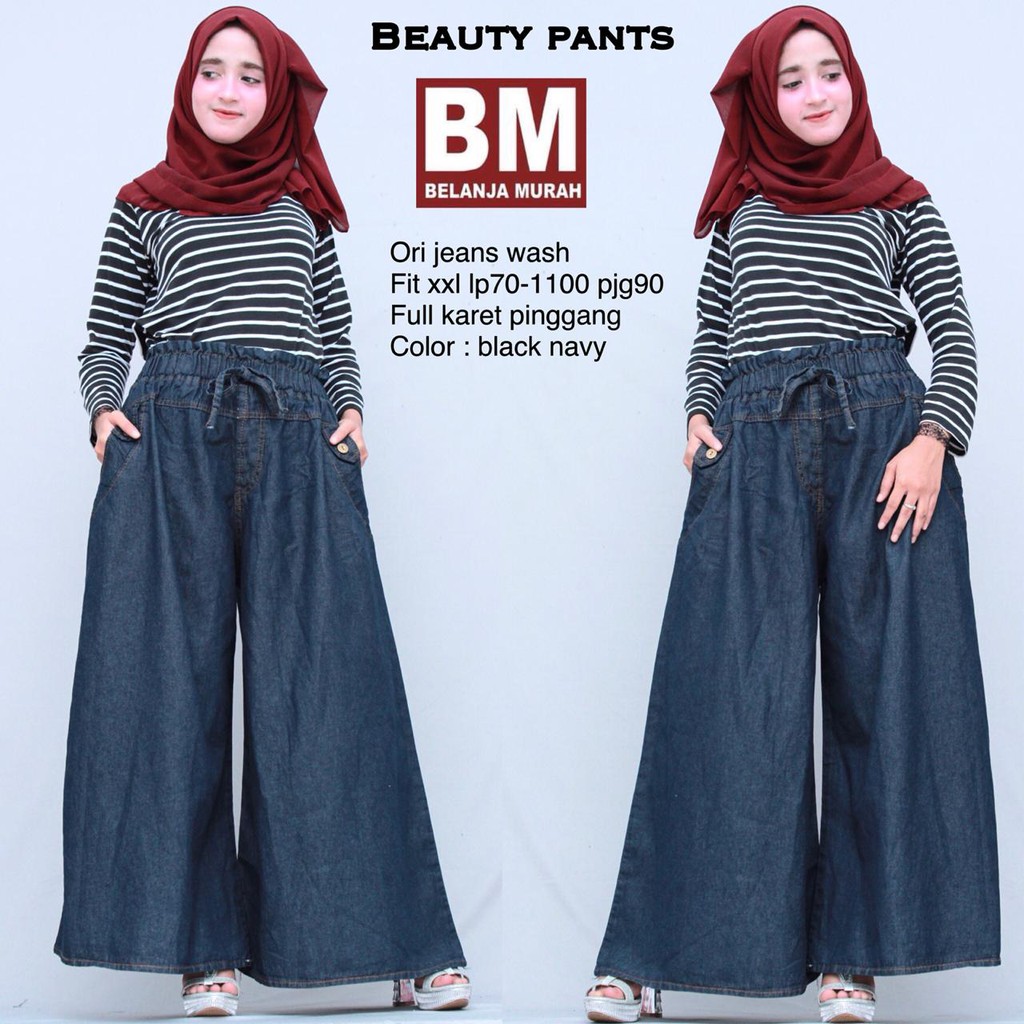 metro celana kulot wanita jeans panjang hitam biru navy mayung beauty pants