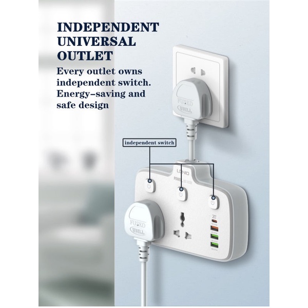 LDNIO SC2413 - Universal Electrical Socket with USB Port - Colokan Listrik 2 Lubang dengan USB-A dan USB-C PD 20W