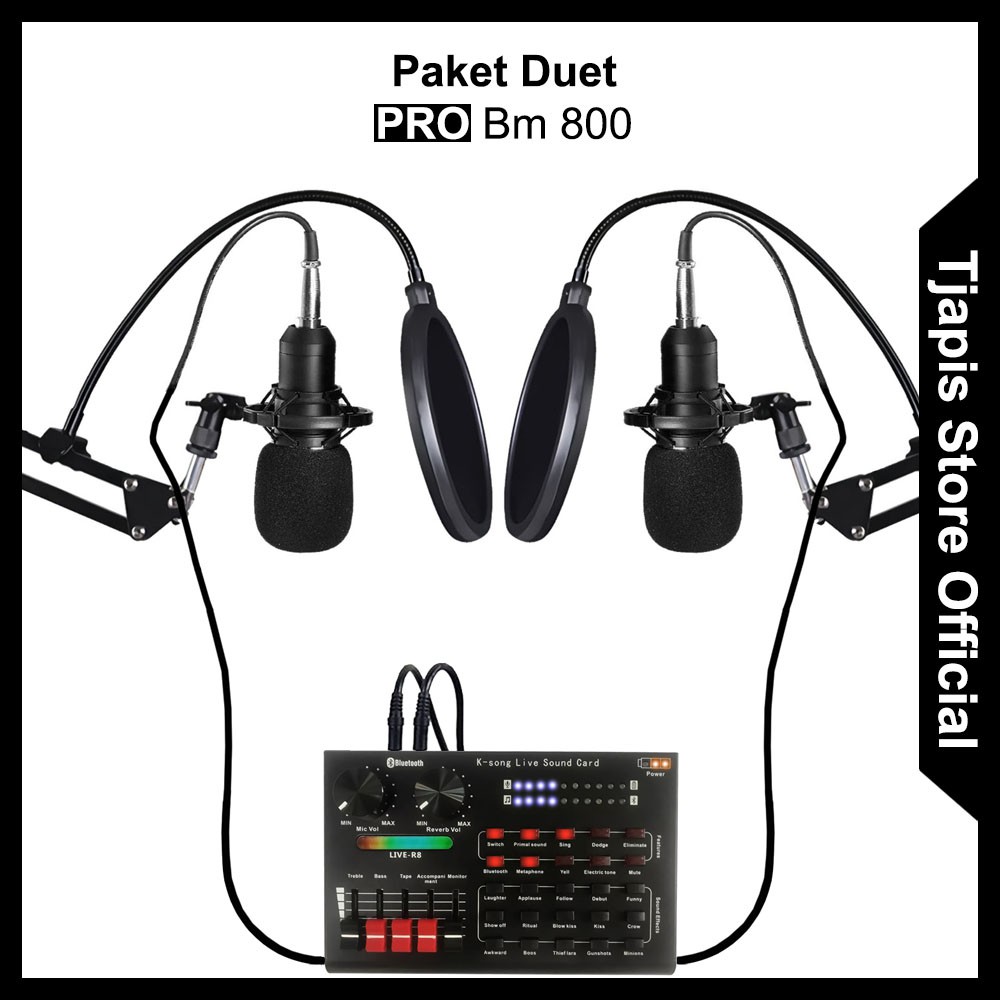 PAKET KOMPLIT MIC CONDENSER DUET PRO STAND ARM BM 800 BM 8000 ORIGINAL TAFFSTUDIO + SOUNDCARD V9