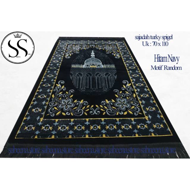 Sajadah Turkey Bulu Premium Gold Perlengkapan Sholat Hitam By Sabeena.Store