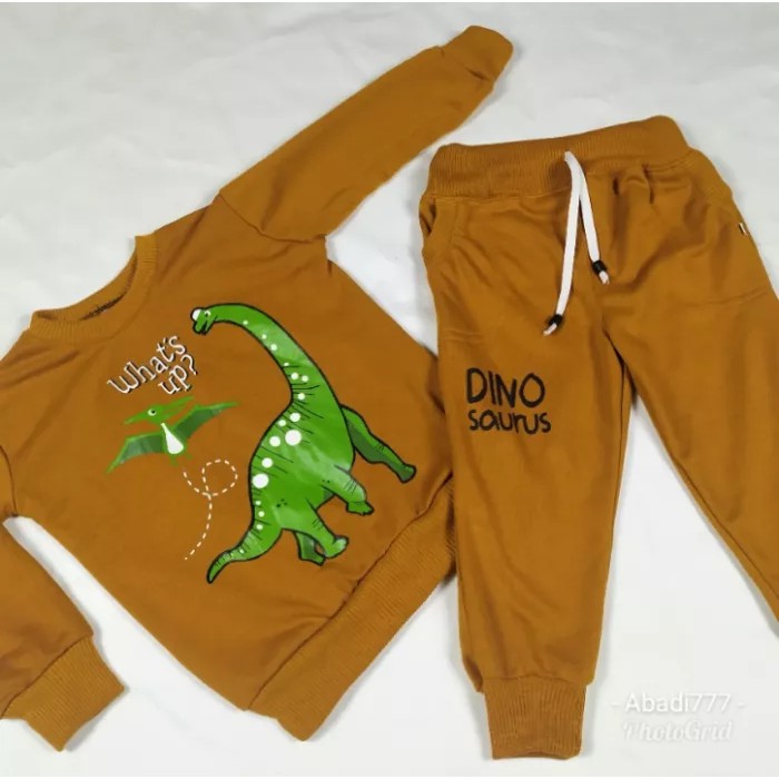 free ongkir cod setelan sweater joger anak babyterry murah dunosaurus