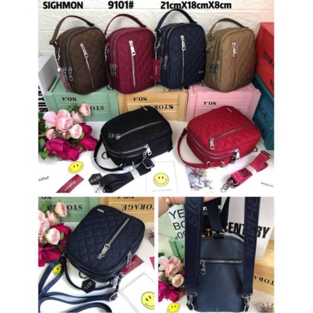 TAS WANITA SIGHMON BORDIR 3in1 Selempang/Ransel/Jinjing SG9101 4Sleting