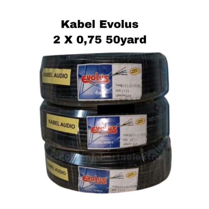 Kabel Listrik 2x0.75 serabut Putih / Hitam Evolus / Hyo-Nyyhyo 50 meter