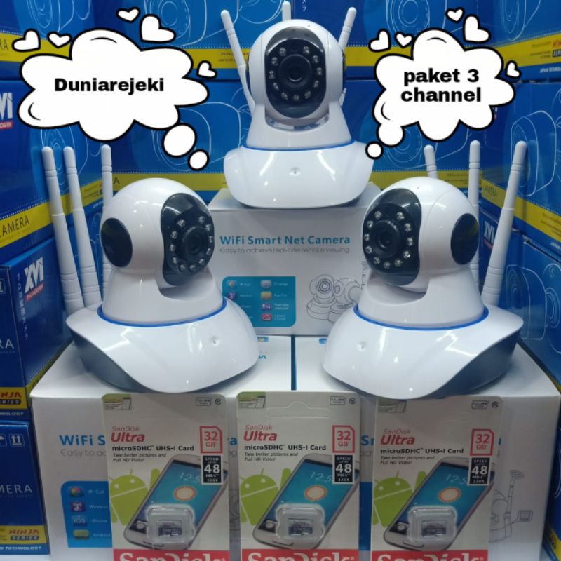 Paket 3 channel IP Cam CCTV Wireles Wifii 3 antena home security