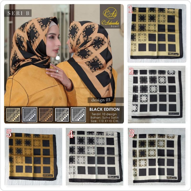 Segiempat Black Motif Grid. Jilbab Adeevha. Hijab Hitam Krudung Motif. Segi4 Kotak