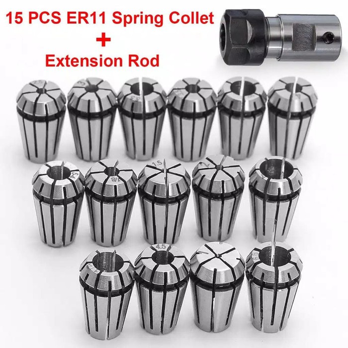 ER11 15Pc Spring Collet 1-7mm+1/4&quot;+1/8&quot;+Er11A 5mm Extension Rod *KC24