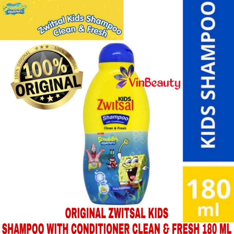 ORIGINAL ZWITSAL KIDS SHAMPOO &amp; CONDITIONER CLEAN &amp; FRESH 180 ML / SHAMPO ZWITSAL SPONGEBOB