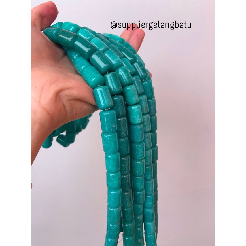 bahan renceng batu akik agate hijau tosca tabung 14mm gelang kalung