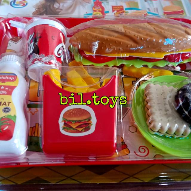 MAINAN ANAK SNACK SET BURGER,  KENTANG GORENG,  BISKUIT, HOT DOG