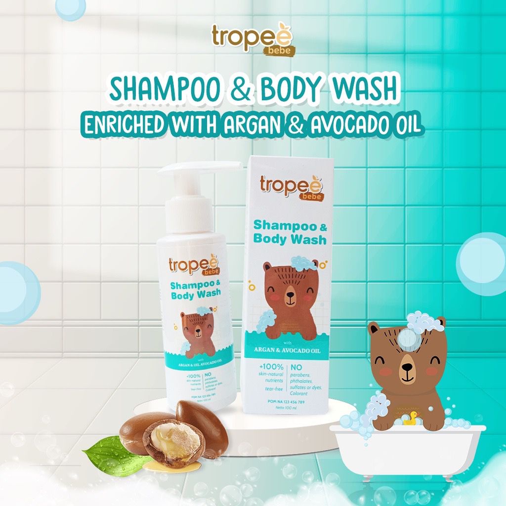 Tropee Bebe Shampoo &amp; Body Wash 100ml / Shampoo &amp; Sabun Mandi Anak