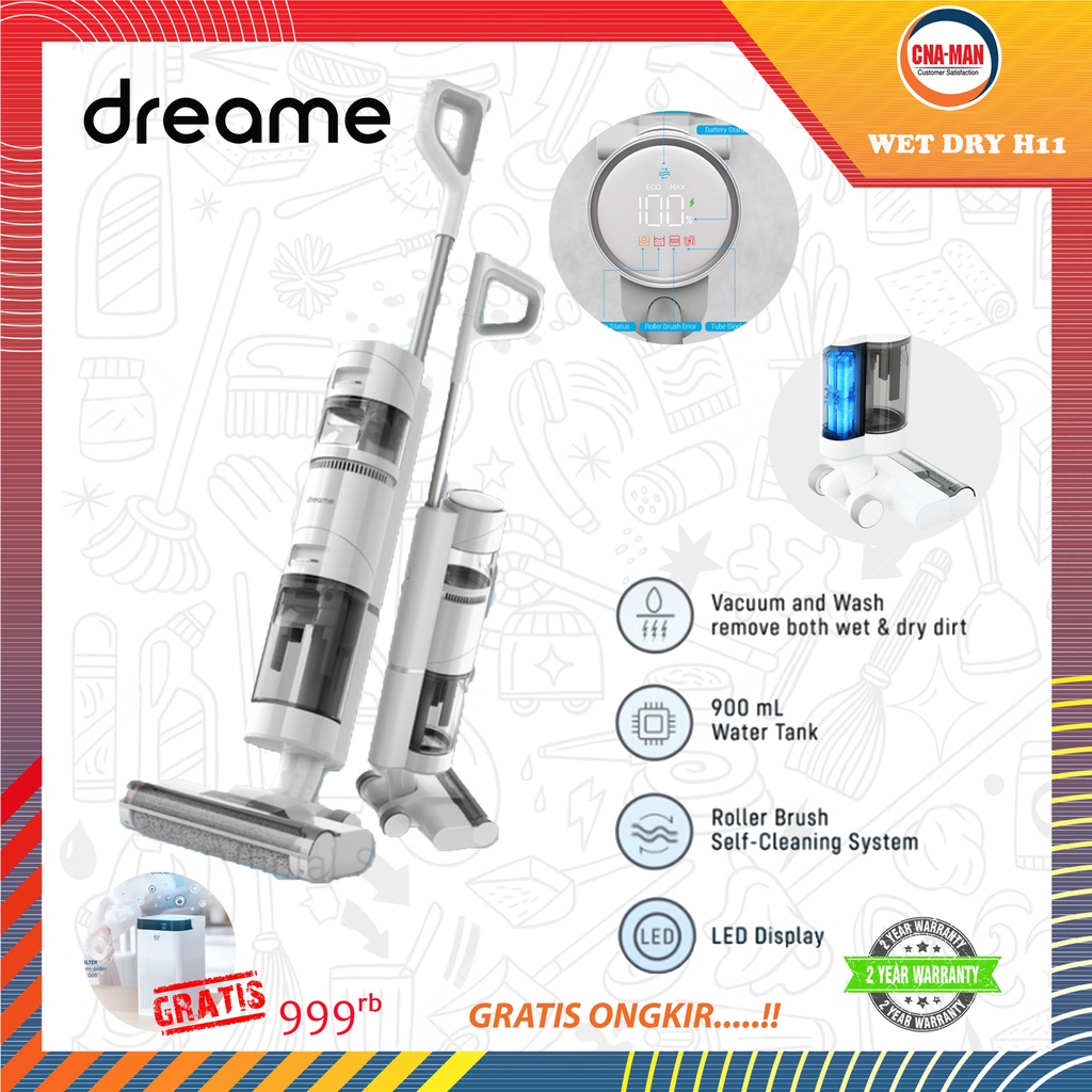 Dreame H11 Wet Dry Vacuum Cleaner Cordless Floor Wash Penyedot Debu