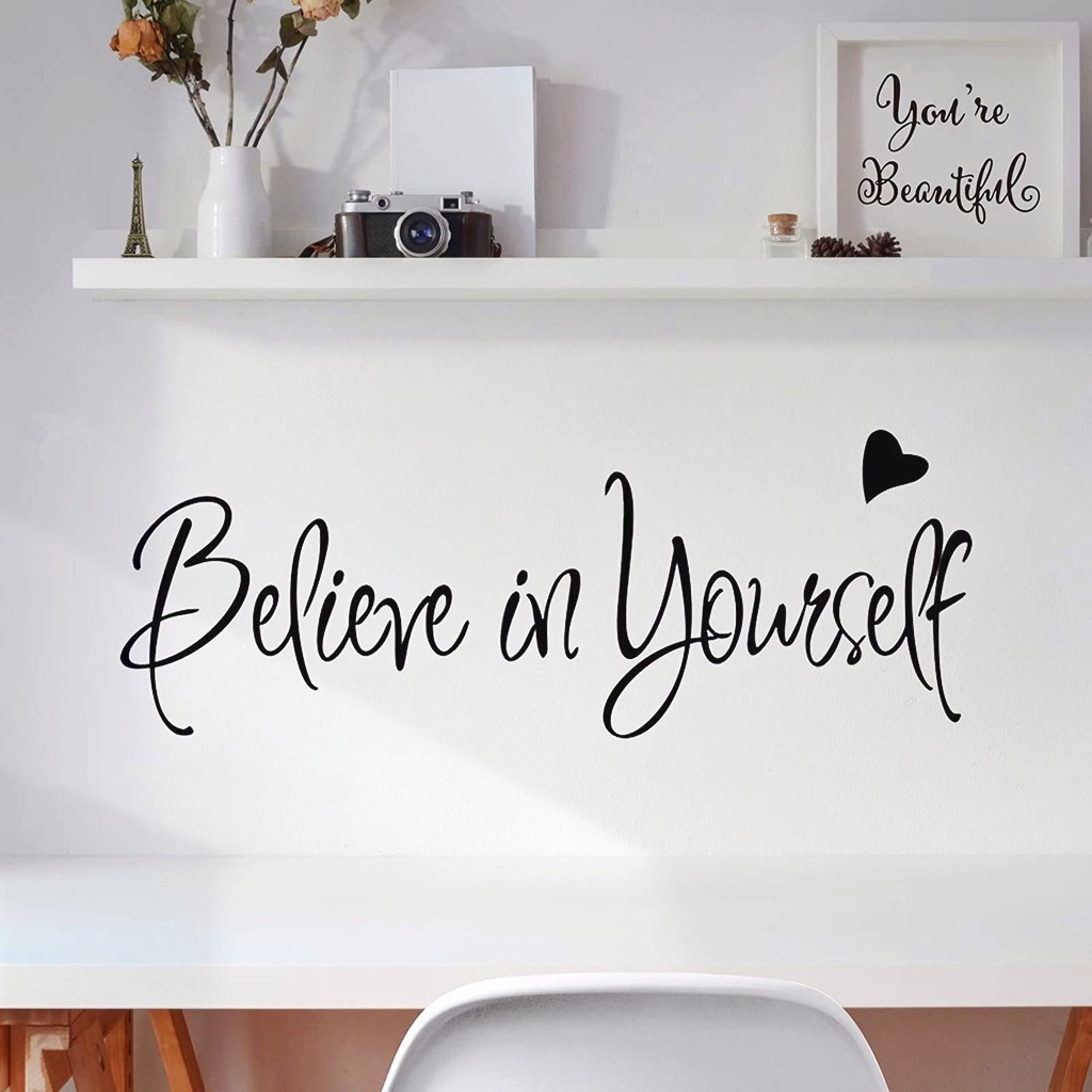 Diy Stiker Dinding Dengan Bahan Mudah Dilepas Gambar Tulisan &quot;Believe In Yourself&quot; Ukuran 20x55cm