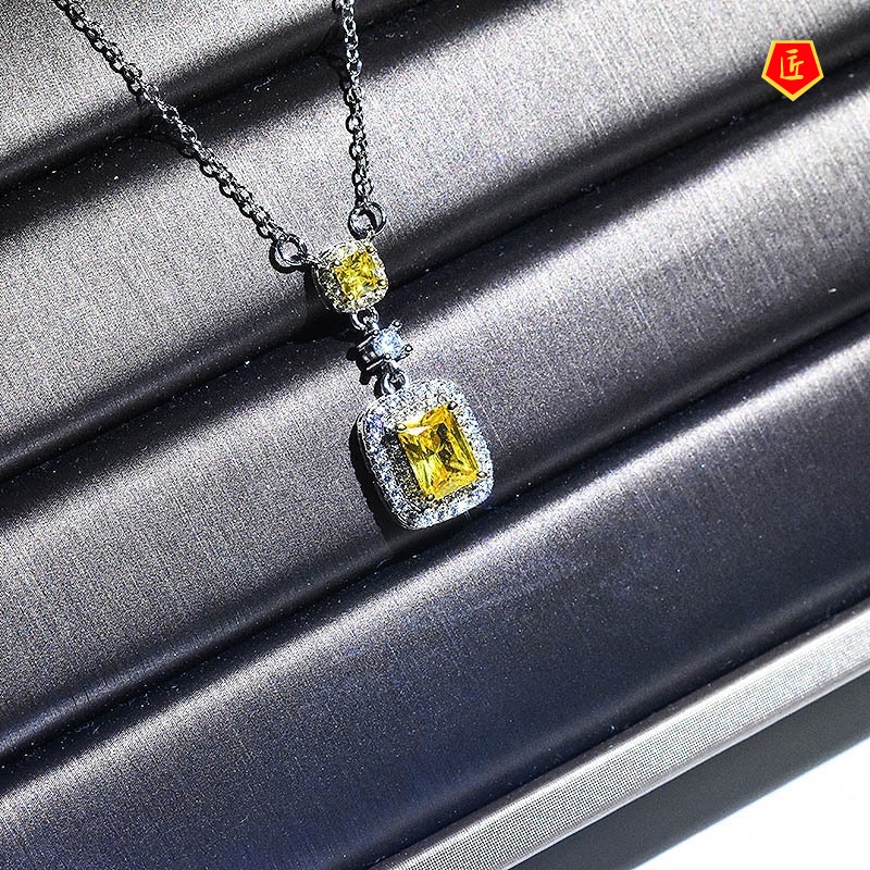 [Ready Stock]Luxury Full Diamond Pt950 Platinum Colored Gems Necklace Ins Zircon Pendant